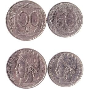 7 Coins from Italy | Italian Coin Set Collection 5 10 20 50 100 200 500 Lire | 1951-2001 | Dolphin | Piazza del Quirinale | Long Spear | Minerva | Plough | Cornucopia | Vulcan | Scales | Anvil
