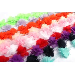 YYCRAFT 4.5 Yards 2.5" 3D Chiffon Flower Lace Trims Bridal Bouquets Cluster Flower DIY Sewing(Baby Pink)