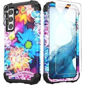 IDweel for Galaxy S24 Case with Screen Protector & Camera Lens Protector,Hybrid 3 in 1 Shockproof Heavy Duty Protection Hard PC Cover Soft Silicone Bumper Full Body Case for Samsung Galaxy S24,Black