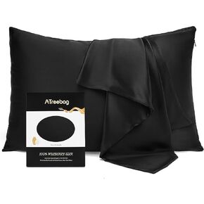 ATreebag Toddler Kids Pillowcase 100% Mulberry Silk, Hypoallergenic Soft Smooth Baby Pillow Cover fits 13x18 12x16, Skin and Hair Benefits for Boys and Girls with Gift Box (Black)