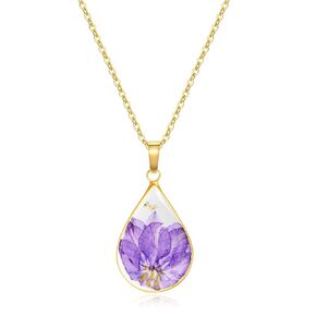 Jayden May Birth Flower Necklace for Women,Lily of the Valley Real Pressed Flower Necklace,Handmade Month Jewelry,Personalized Plant Necklace,Unique Holiday Gift,Teardrop Pendant - Gold | 18"