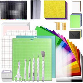 HAWERSI 119pcs Accessories and Supplies Bundle for Cricut Makers and All Explore Air with Adhesive Vinyl,Sublimation Paper,Card Kit,Weeding Tools,All-in-1 Craft Starter Kit for Crafting Projects