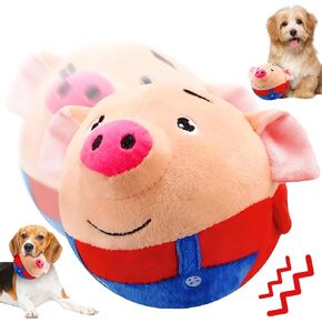 Active Moving Pet Plush Toy, 2024 New Interactive Dog Toys Talking Squeaky Moving Ball Toy, Washable Cartoon Pig Plush Sound Electronic Dog Toy, Cute Shake Bounce Toys for Dog Cats (Porco Rosso)