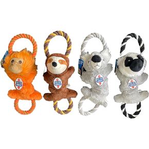 Vibrant Life Plush Tug Animals with Rope, Cozy Buddies, Squeak and Crinkle - Assorted Styles (Pack of 1) (Lemur)