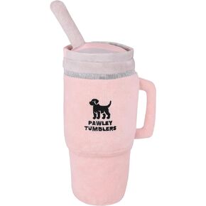 Crinkle & Squeak Dog Toy - Stanley Cup Inspired, Soft Plush, for Medium & Large Dogs (Pink)