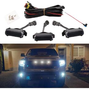 ملحقات السيارة AUXLIGHT، 3 قطع LED لشبكة رابتور المركزية/مصابيح التحديد لسيارة Toyotaa Tundra TRD Pro Grill 2018 2019 2020، تأتي مع حزام أسلاك ومصهر إضافي ومسامير (كهرماني) in Kuwait