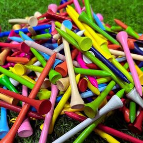 KOFULL Golf Tees, 150 Counts Mixed Size Wood Golf Tees Bulk, 3-1/4" & 2-3/4" & 2-1/8" Combo Pack, Multiple Colors Less Friction Professional Tees for Golf Training