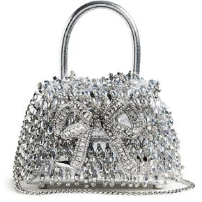 Self Portrait Women's Silver Embellished Micro Bow Bag in Kuwait