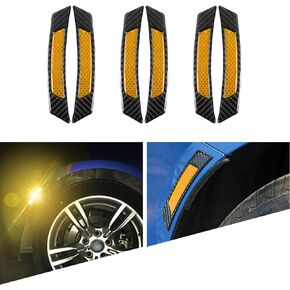 GKmow 6 PCS Car Wheel Eyebrow Reflective Stickers, Carbon Fiber Anti-Scratch Night Decoration, Bumper Fender Safety Reflective Strips, Universal Exterior Marking Accessories for Most Cars (Red)
