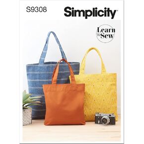 Simplicity Unlined Tote Bag Packet, Code 9308 Sewing Pattern, One Size, White