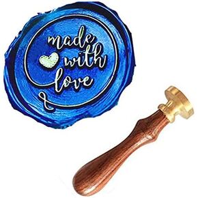 Made With Love Heart Monogram Wax Seal Sealing Stamp Kit Rosewood Handle Ideal for Mother's Fathers Day Valentine Decorating Gift Packing Envelope Parcel Card Letter Wedding Invitation Seal Stamp