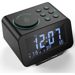 uscce Digital Alarm Clock Radio - 0-100% Dimmer, Dual Alarm with Weekday/Weekend Mode, 6 Sounds Adjustable Volume, FM Radio w/Sleep Timer, Snooze, 2 USB Chargers, Thermometer, Battery Backup in Kuwait