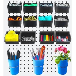 Pegboard Bins Pegboard Cups 15 Packs Set with Peg Hooks Assortment Cups with Hooks Assortment Bins Accessories for Garage Craft Workshop Workbench