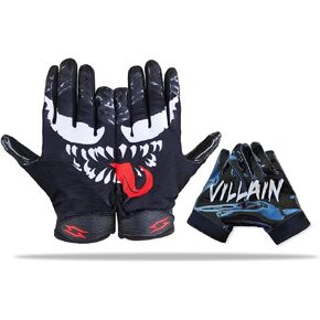 Scale Wear Villain Football Receiver Gloves Elite Sticky Tacky Pro Grip Super Palms Boost Your Game, Be a Villain Not a Joker Sizes Adult Men Youth