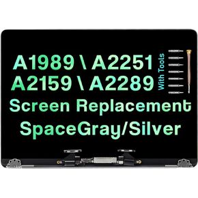13.3" Screen Replacement for MacBook Pro A2159 A2289 A1989 A2251 EMC 3214 EMC 3358 EMC 3348 EMC 3456 EMC 3301 True Tone 2018 2019 2020 Retina LCD Display Assembly Kit(Space Gray)