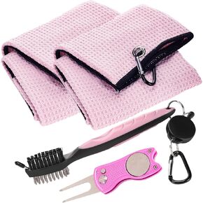 Aulock Golf Towel and Brush Set, Pink, Microfiber, Ideal for Golfers