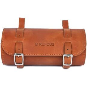 M RUFOUS Genuine Leather Under Seat Handlebar Bicycle Bag - Brown, Premium Handcrafted Bicycle Bag with Brass Buckle, Leather Bag for Cell Phone (Free Waterproof Cover)