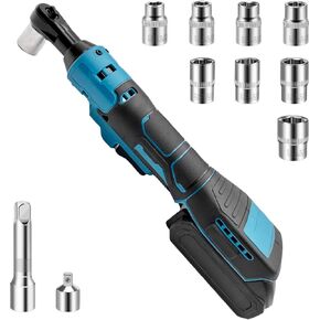 60N.m Cordless Electric Ratchet Wrench Kit compatible with18V Battery makita, 45Ft-lb 3/8" Power Ratchet Wrench Tool Kit with 10 Sockets, Power Drive Ratchet Variable Speed & LED Light (No Battery)