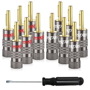 InnoStars Banana Plug Gold Plated (4 Pair, 8 Pcs), Closed Dual Screws Design, Banana Connectors for All Speaker Wires with a Diameter from 0.75mm to 4mm, Wall Plate, Home Theater, Receiver, Amplifier
