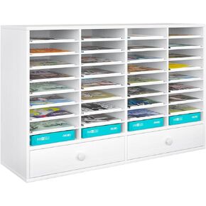 PAG-Mass Mail Sorter Organizer, Wood Literature Organizer, Student Mailbox for Classroom, Desktop Bill Paper Organizer for Office Home School, 38 Compartments, White