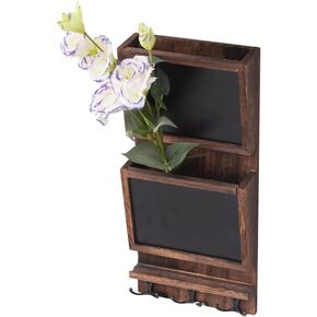 Rustic 2 Slot Mail Sorter Organizer for Wall with Chalkboard Surface, 8 inch, Torched Brown 1
