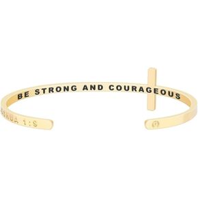MantraBand Bracelet - Cross Religious Inspiration Bible Phrase - Inspirational Engraved Adjustable Mantra Band Cuff Bracelet - Gold - Gifts for Women