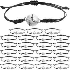NQEUEPN 24pcs Baseball Bracelets, Hand Braided Rope Baseball Charm Bracelets Party Favors Adjustable Baseball Jewelry Unisex Sport Bracelet for Girls, Boys, Team, Coaches, Teens, Adults