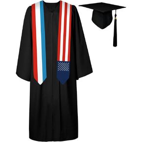 72 Inch Luxembourg Flag and USA Flag Graduation Sash Unisex Adults Graduation Stole Scarf International Class of 2024 (Not Include Baccalaureate Gown and Hat)