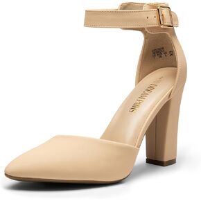 DREAM PAIRS Women's Chunky High Heels Dress Pumps Closed Pointed Toe Block Ankle Strap Shoes for Wedding Party