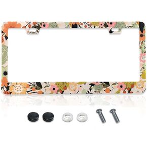 Cute Mushrooms Flowers License Plate Frame for Women, Stainless Steel Car License Plate Cover Holder Frame Mushrooms Car Accessories with Screws 12.3" x 6.3"for US & CA Plates