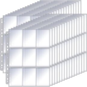 JIKIOU 1440 جيوب لصفحات بطاقات التداول مزدوجة الجوانب وأكمام 9 جيوب من البلاستيك الشفاف لحماية بطاقات الألعاب من أجل Skylanders، والبوكيمون، وبطاقات البيسبول والمزيد، تناسب 3 حلقات (80 صفحة) in Kuwait