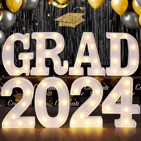 ديكورات التخرج من BainGesk فئة 2024، 8 مصابيح LED مضيئة حرف "GRAD 2024" لديكور حفلات التخرج، 2024 زينة حفلات التخرج in Kuwait