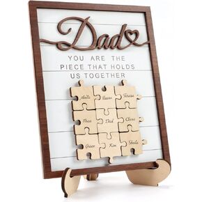 Dad & Children Name Puzzle Piece DIY Sign Plaque(8''x10''), You are The Piece That Holds Us Together Wooden Table Decor, Rustic Artwork Desk Decoration