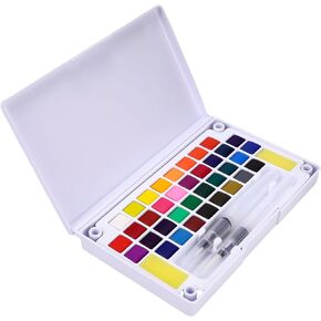 Solid Watercolor Paint Case 48 Colors Portable Watercolor Painting Ideal for Adult Hobbyists Beginners Professionals Watercolor with Palette and Water Brush Pen Art Supplies Perfect for Travel