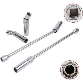 MOTOCOCHE 4PCS 14/16mm (5/8" 9/16") 12 Point Spark Plug Socket Set, 3/8" Drive Magnetic Thin Wall Spark Plug Socket Compatible with BMW Nissan Benz etc. (360° Swivel & Cr-V Steel)