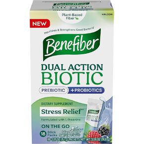 Benefiber Dual Action Biotic Plus Stress Relief, 18 Count Stick Packs