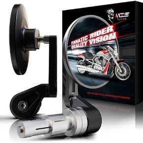 MZS Motorcycle Mirrors | CNC Aluminum Alloy Bar End Rear View Mirror Side Folding Universal 7/8 Standard Hollow Handlebar Convex Round Black Compatible with Street Sport Bike Cruiser Scooter