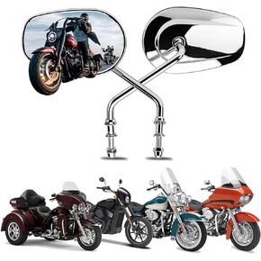 Motobiker Motorcycle Mirrors Compatible with Harley-Davidson Road King Sportster Street Glide Electra Glide Dyna Softail Road Glide 1982-2022 (Chrome)