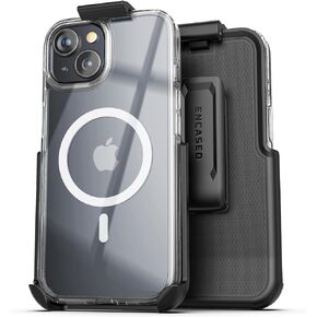 Encased Magnetic Case Designed for iPhone 15 Case with Belt Clip Holster, Compatible with MagSafe (Clear)