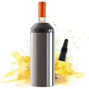 WW² - Wine Chiller With Stopper | Double-Wall Insulation, Anti-Slip Base | Up to 4" Diameter | Adjustable Silicone Top for Serving & Longer Cooling