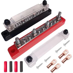 Tiwerlfe 10 طريقة لتوزيع الطاقة شريط الحافلة 12 فولت، 4 × 1/4 بوصة (M6) مسمار طرفي، 6 × #8 (M4) أطراف براغي، كتلة طرفية لحافلة البطارية مع غطاء 12 فولت سلبي وإيجابي للسيارات in Kuwait