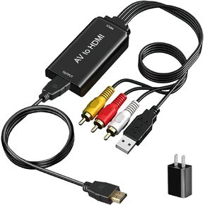 AMANKA RCA to HDMI, 1080P RCA Composite CVBS AV to HDMI Video Audio Converter Adapter with USB Charge Cable Compatible with PC Laptop Xbox PS4 PS3 TV STB VHS VCR Camera DVD