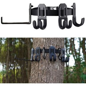 HNJXCAQYQ Treestand Strap Gear Hangers - Comes with 3 Metal Gear Hooks and 1 Bow Hanger, for Tree Stand Platform Hunting Gears