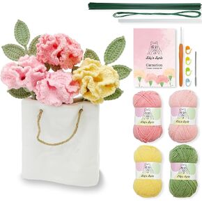 Lily's Lyric Flower Crochet Kit | Carnation & Ash Leaf | Step-by-Step Video Tutorial for Adults Teenagers | Craft Gift Idea DIY Home Decoration
