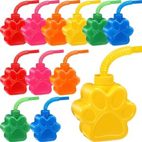 Dog Paw Cups 10 oz Paw Dog Party Favors, Cute Print Plastic Puppy Straw Cup Bulk with Lids for Kids PET Dog Birthday Party Supplies Decorations (12 Pieces)