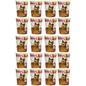 Mighty Mojo Masha and The Bear Party Cups: Set of 20 Colorful Paper Cups - Ideal for Kids' Birthdays, Themed Parties, and Celebrations - Disposable and Fun - Officially Licensed