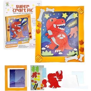 VKPI Super Craft Pic, Paper Craft Picture, Creative Make Your Own 3D Dinosaur Picture, Art and Craft Game for Kids Ages 4+, Toddler, Preschool Learning Toy for Birthday Party Favor Supplies