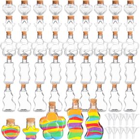 Shappy 50 Pcs Plastic Sand Art Bottles with Cork and Funnels Clear Sand Art Containers for Boys and Girls Craft Collection Bottle for DIY Crafts Wedding Birthday Party Favors Wish, 5 Style