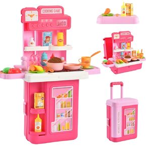 Playhiland Kids Kitchen Playset, 4 in 1Play Kitchen for Kids Ages 4-8, Converted into a Trolley Box, 41Pcs Play Kitchen Accessories, Toddler Kitchen Playset, The Best Gift for Boys and Girls