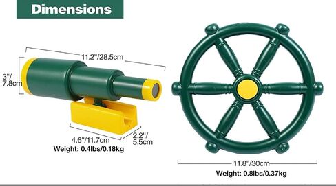 THAKSENY Playground Accessories for Kids, Swingset Attachments with Pirate Ship Wheel, Toy Telescope and Safety Handles，Pirate Accessories for Kids Treehouse (Gree 2 PCS) in Saudi Arabia